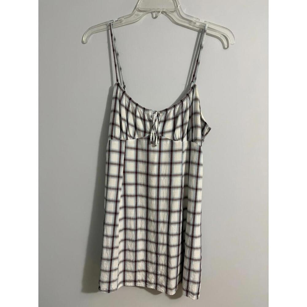 Aeropostale Plaid Mini Juniors Dress Sundress Sz L Boho Western White Brown Blue
